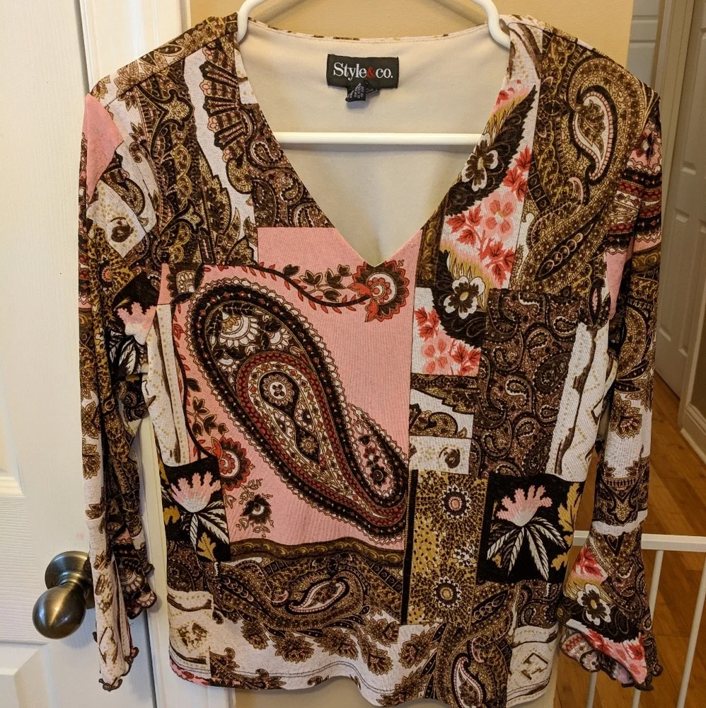 Pre-owned Style & Co. Paisley Design Top Size L - Picture 3 of 8